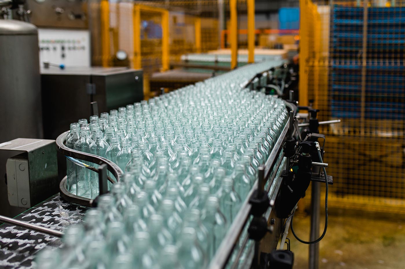 glass bottles on conveyor belt